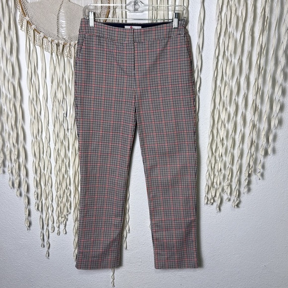 Boden Cotton Blend Ankle Crop Ponte Knit Trouser in Red Navy Tan Plaid Size 6R - Picture 6 of 11